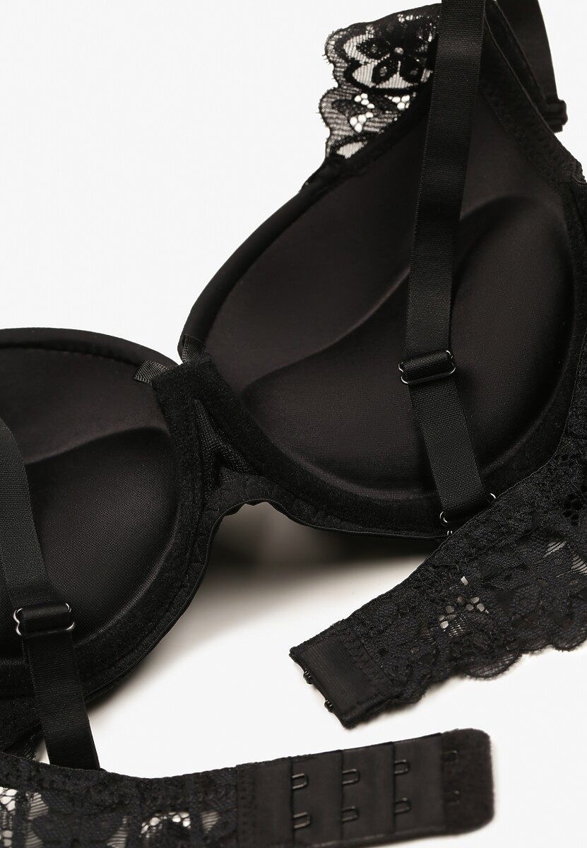 Czarny Biustonosz z Efektem Push Up Ozdobiony Koronką Ivmeria