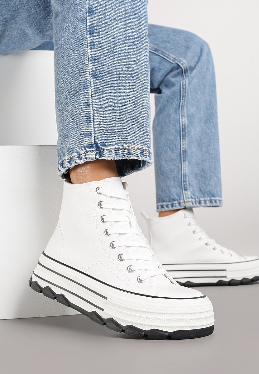 Białe Trampki na Platformie za Kostkę Blokkie