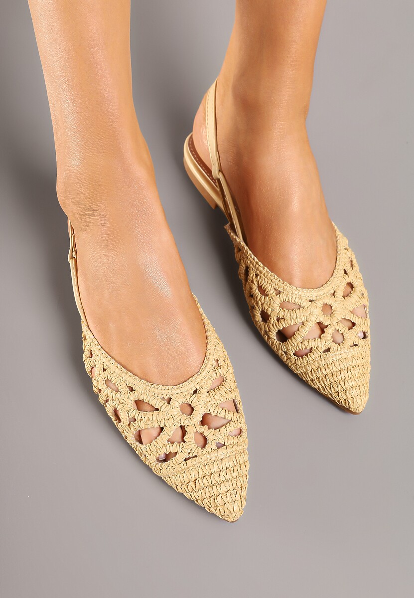 Beżowe Sandały Zapinane na Sprzączkę z Plecionego Materiału Lanadriena