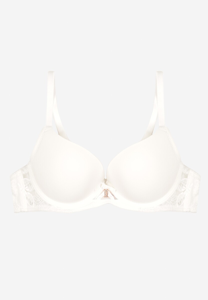 Jasnobeżowy Biustonosz z Efektem Push Up i Ozdobną Koronką Emithria