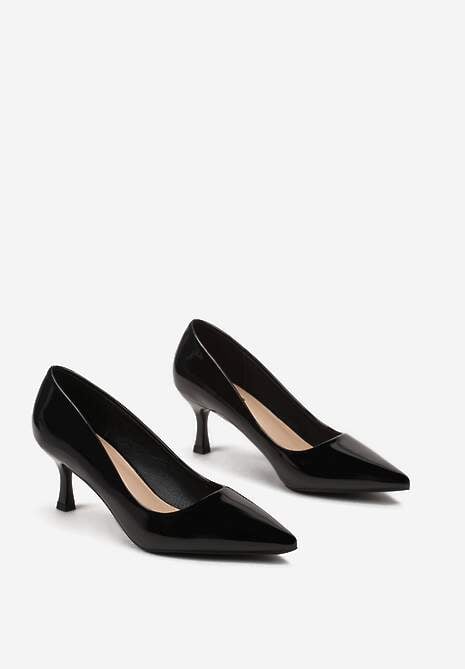 Czarne Lakierowane Czółenka na Szpilce ze Szpiczastym Noskiem Ringessa