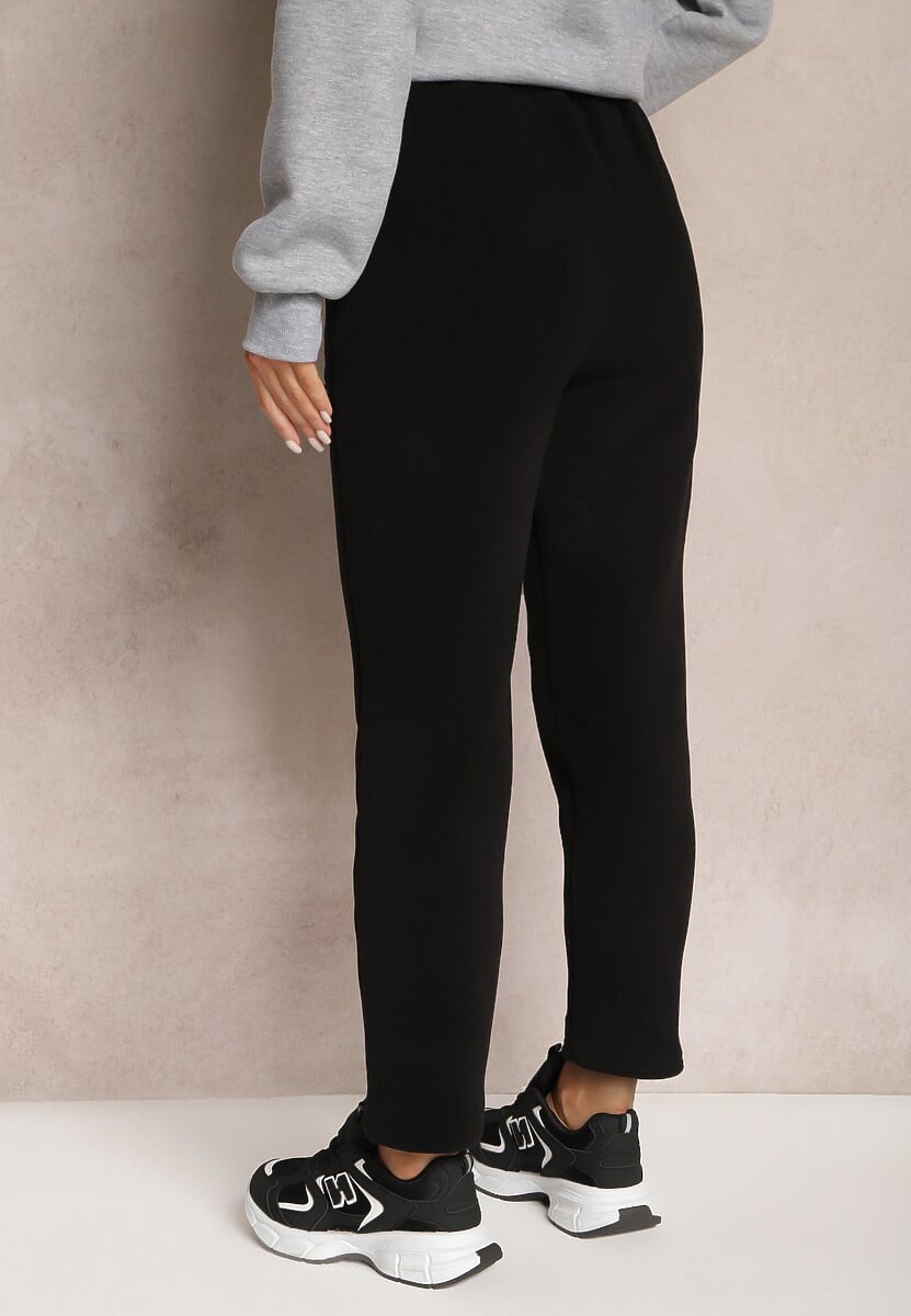 Czarne Ocieplane Spodnie z Gumką w Pasie Prokana