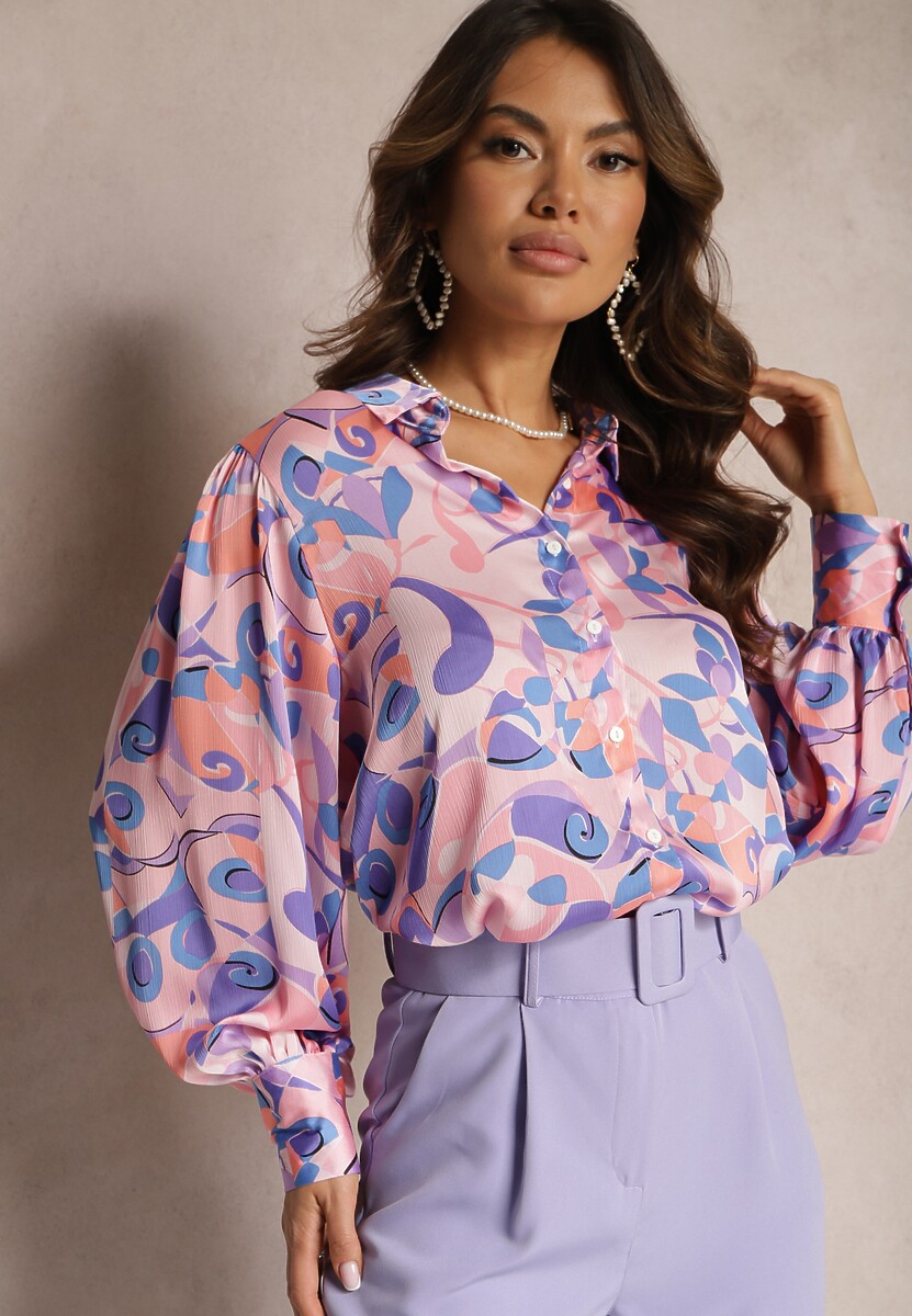 Pomarańczowo-Zielona Koszula Ozdobiona Abstrakcyjnym Printem Sharleen