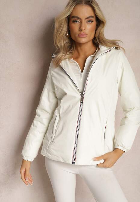 Biała Ocieplona Kurtka z Kapturem o Taliowanym Kroju Nivasha