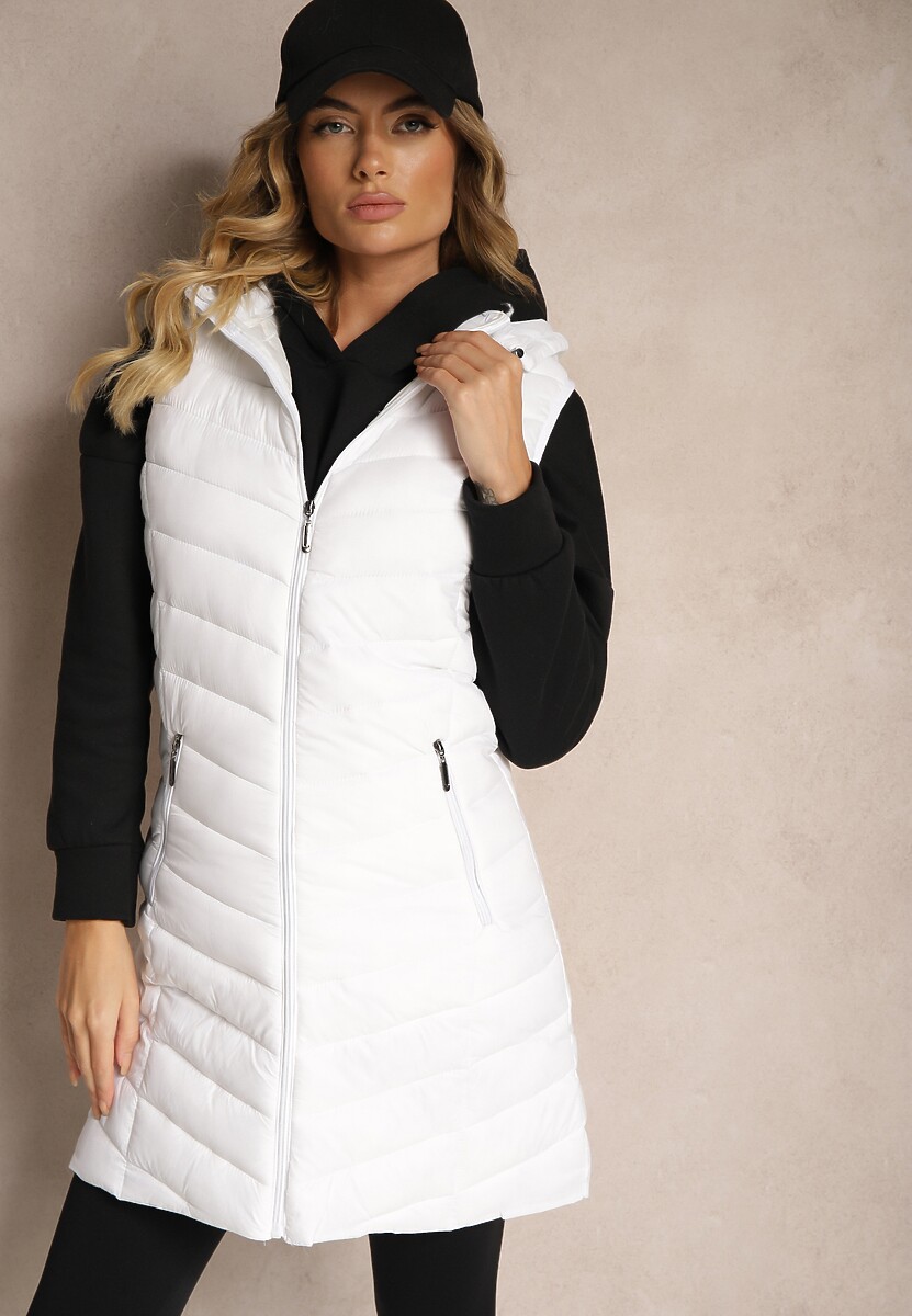 Ciemnobeżowa Kamizelka z z Odpinanym Kapturem Ozdobiona Pikowaniem Ivathira