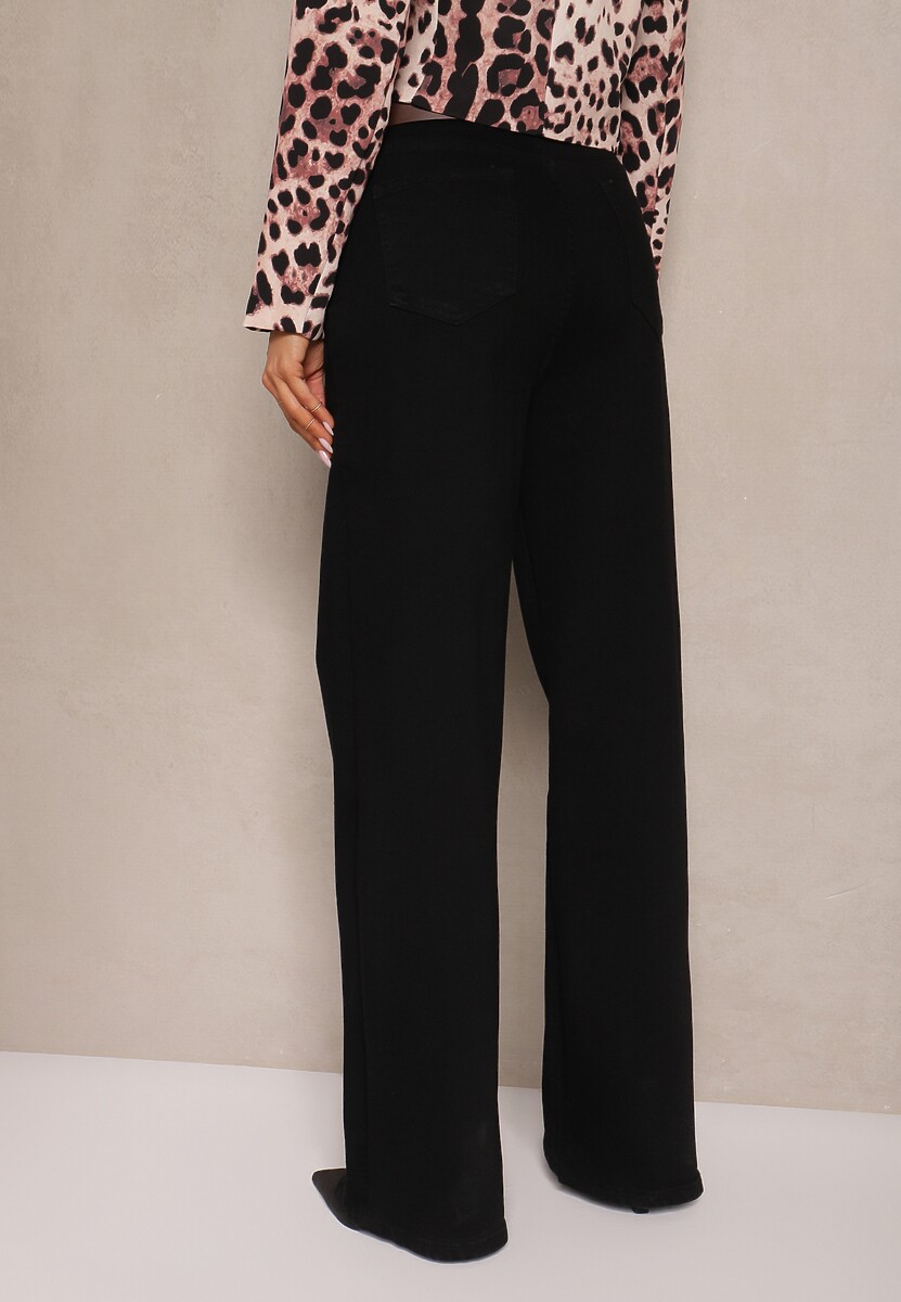 Czarne Jeansy z Dodatkiem Bawełny o Szerokim Kroju High Waist Azinay