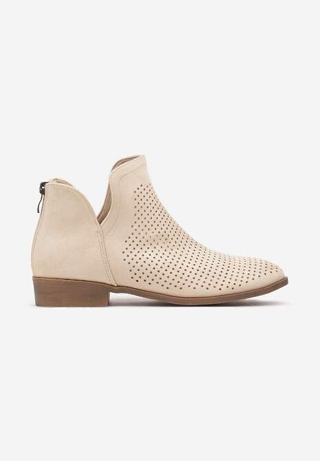 Beżowe Botki Vices na Płaskiej Podeszwie Ozdobione Wycięciem Felirwen