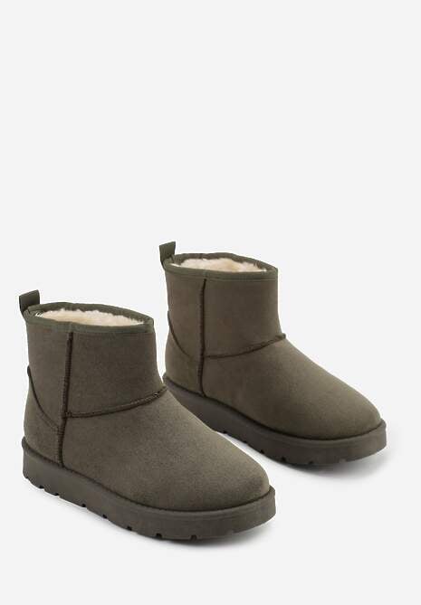 Ciemnozielone Klasyczne Śniegowce Wsuwane z Imitacji Zamszu Atuvitte