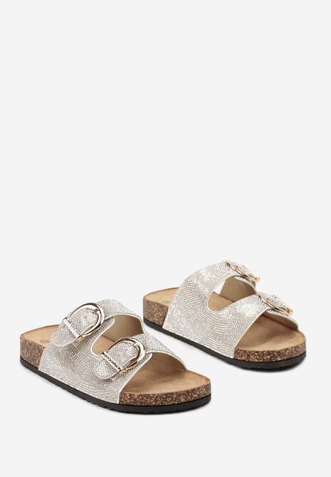 Srebrne Klapki z Metalicznymi Klamerkami i Zdobieniem z Cyrkonii Taosalin