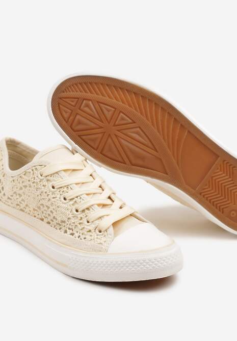 Beżowe Trampki z Krótką Ażurową Cholewką Paerina