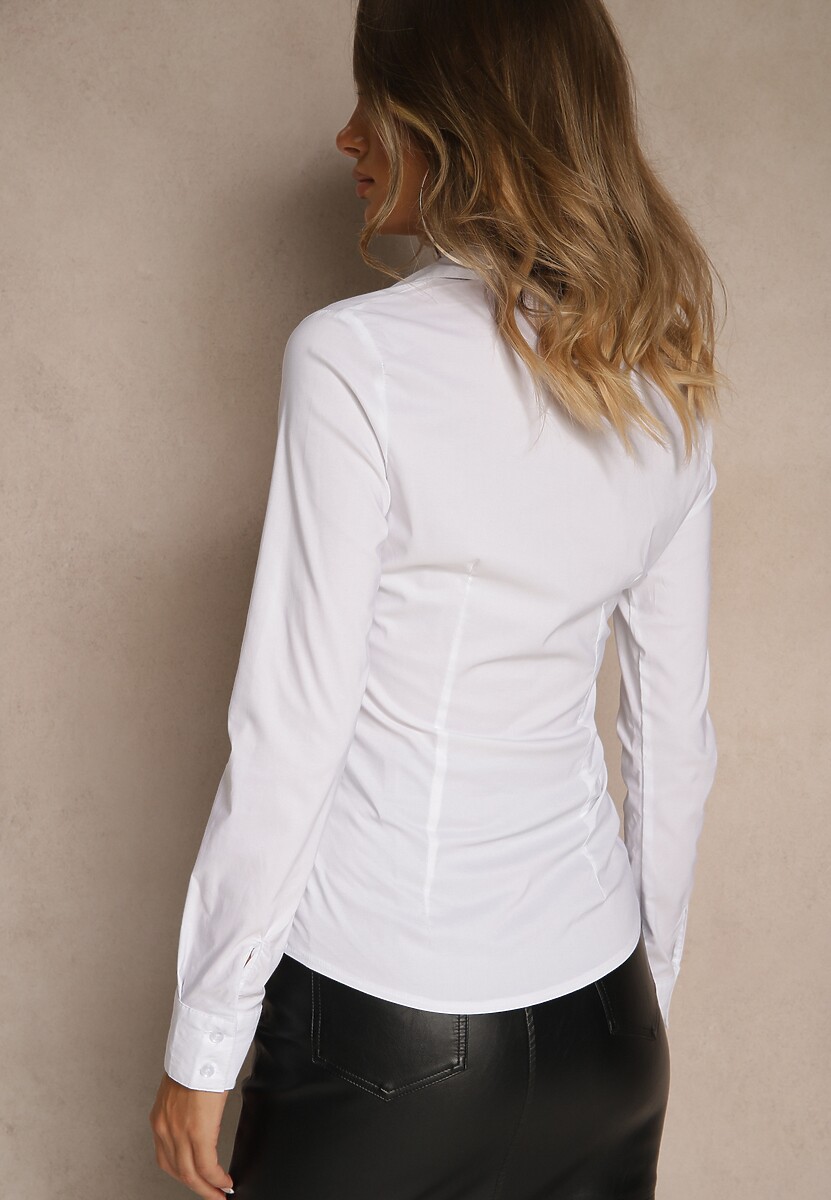 Biała Koszula z Bawełną Ozdobiona Marszczeniem Enixe