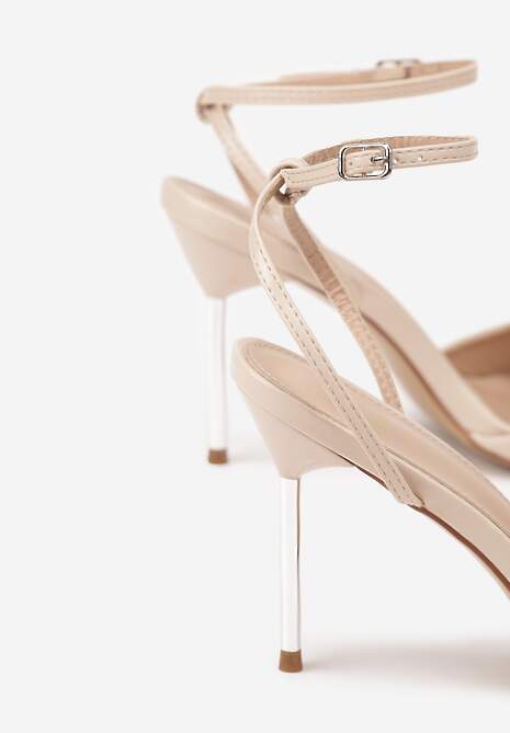 Beżowe Sandały na Transparentnym Obcasie Typu Szpilka Zemeli