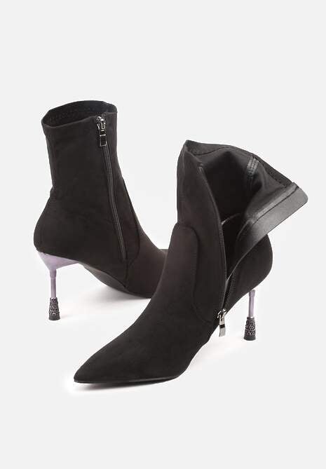 Czarne Botki Vices na Szpilce Ozdobionej Cyrkoniami Cadvire