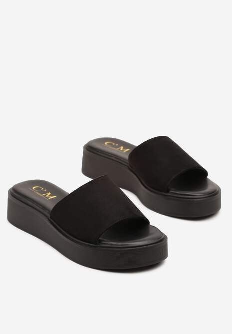 Czarne Klapki Basic na Platformie Ervesa