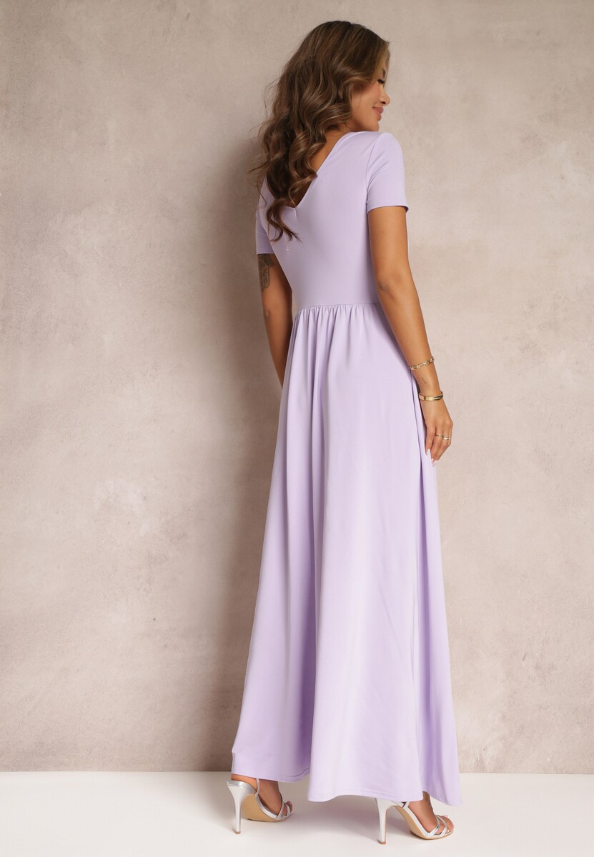 Fioletowa Sukienka Maxi z Rozkloszowanym Dołem i Rozcięciem Zarya