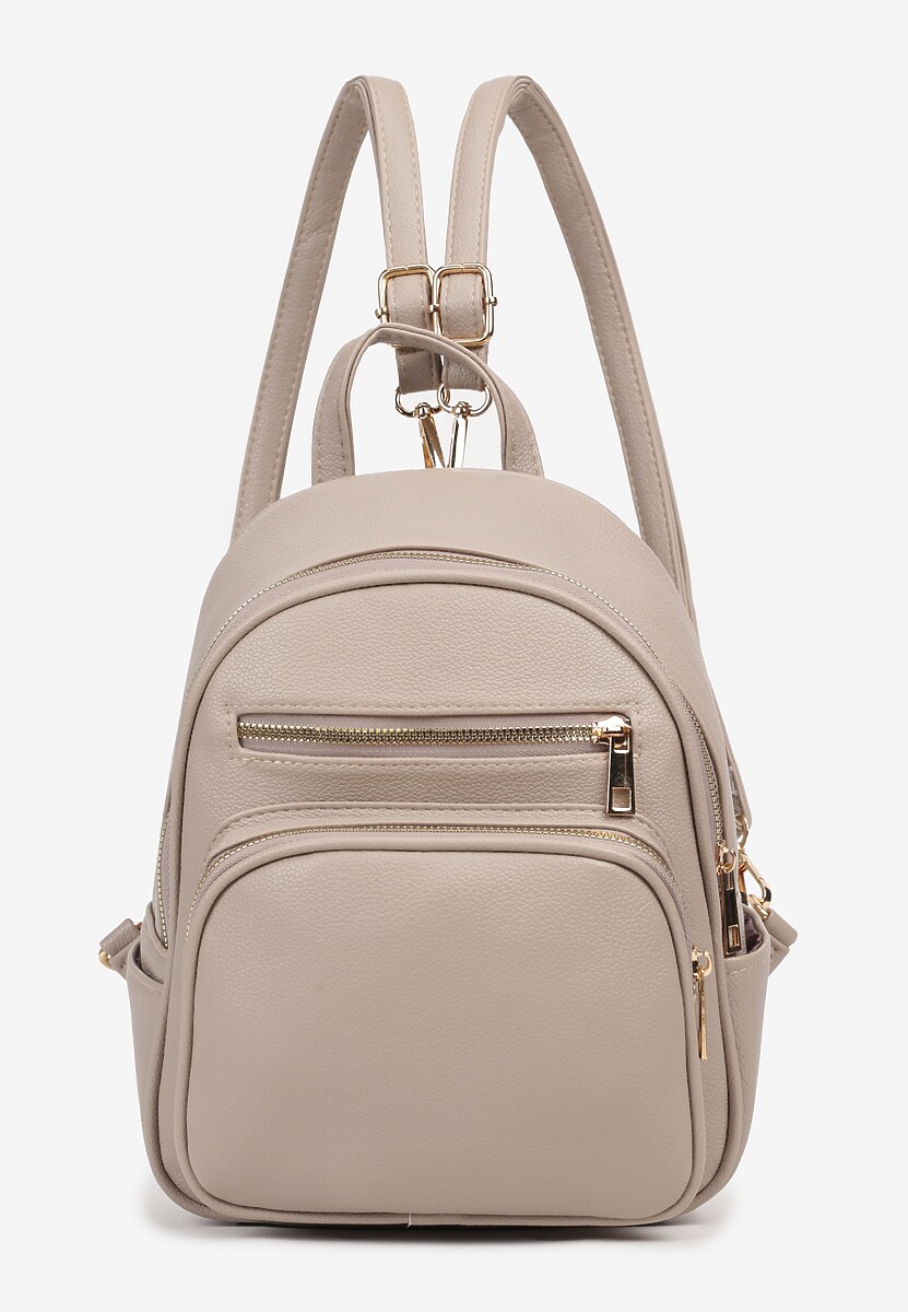 Ciemnobeżowy Plecak na Suwak Wykończony Regulowanymi Odpinanymi Paskami Nelda