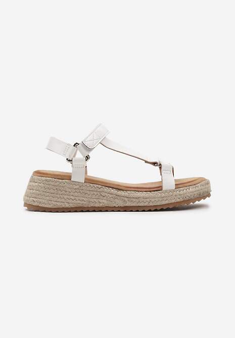 Białe Sandały Zapinane na Rzep na Grubej Podeszwie z Plecionki Elnadia