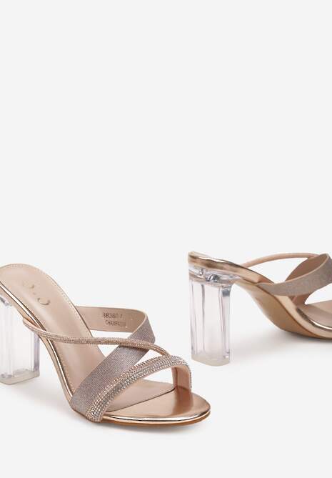 Szampańskie Klapki Ozdobione Brokatem i Cyrkoniami z Przezroczystym Obcasem Kavinia