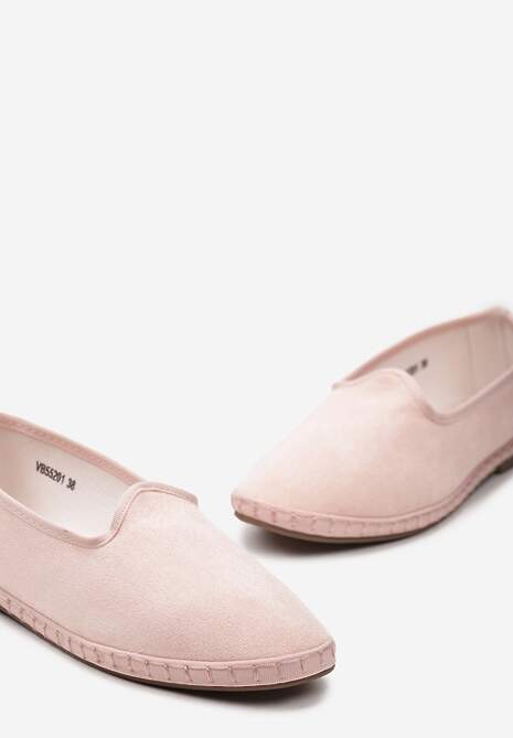 Jasnoróżowe Płaskie Balerinki z Okrągłym Noskiem z Ekozamszu Klenori