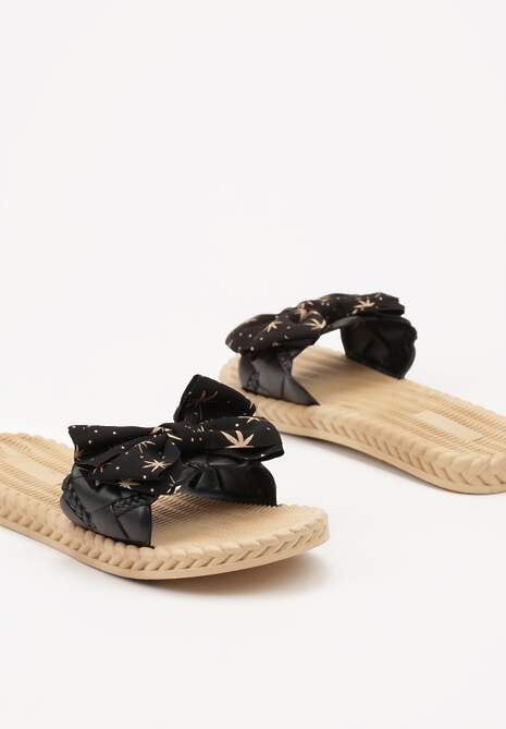 Czarne Klapki Boho z Kokardką Vosilara