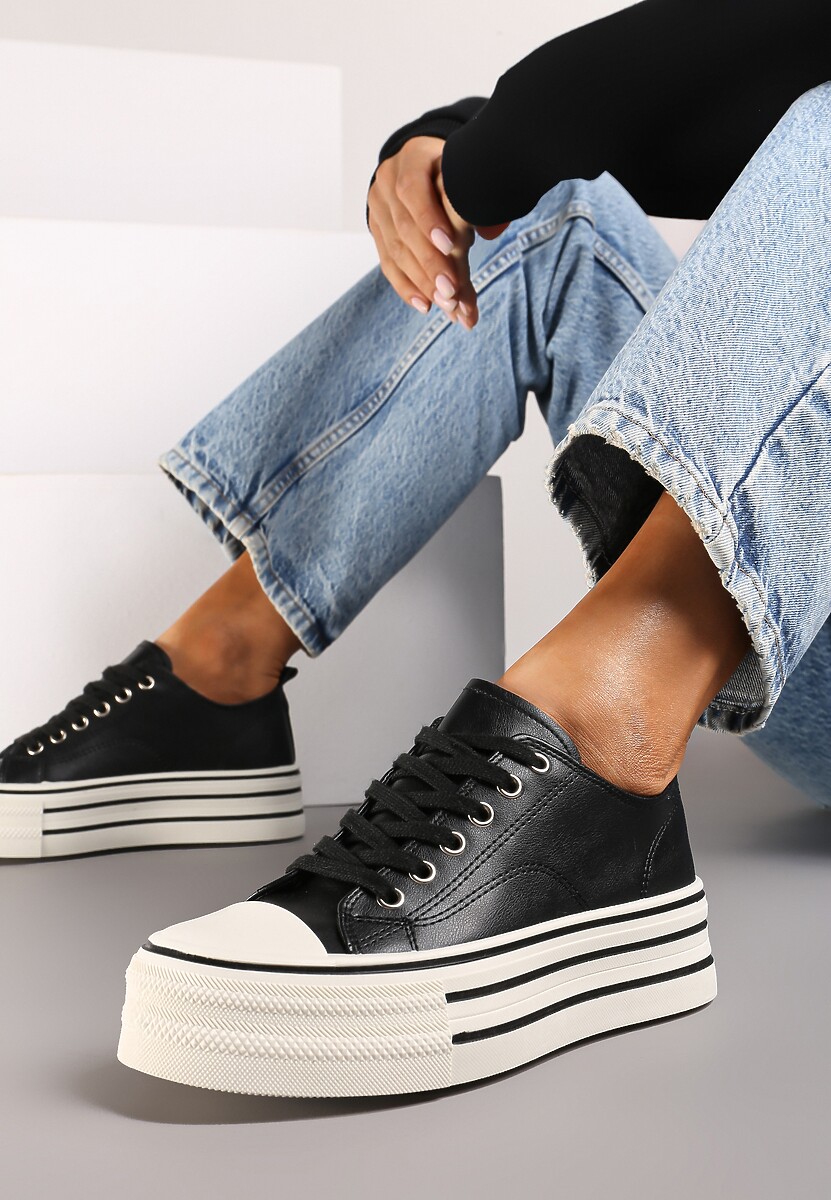 Białe Streetwearowe Trampki Basic na Grubej Podeszwie w Paski Avirissa