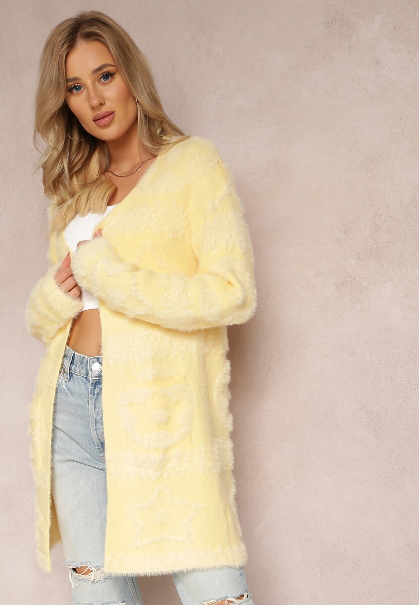 Żółty Długi Kardigan Puszysty Aborra