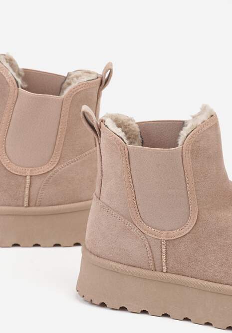 Ciemnobeżowe Śniegowce na Platformie Typu Sztyblety Ahelina