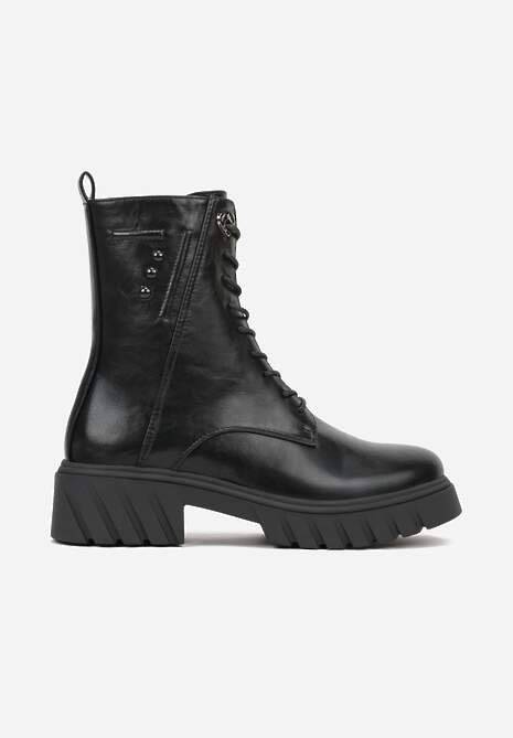 Czarne Rockowe Botki Workery Zdobione Nitami Eratila