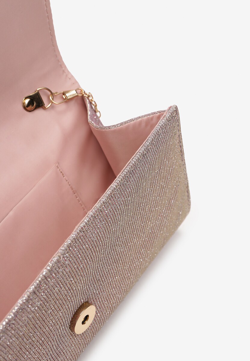 Różowa Brokatowa Torebka Kopertówka z Marszczeniem Ombara