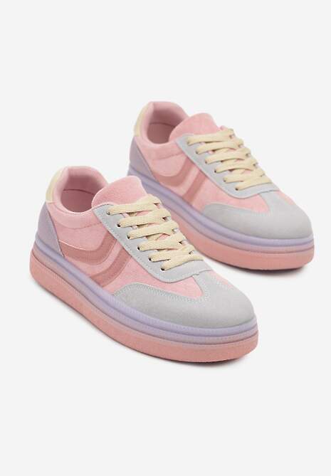 Różowo-Niebieskie Sneakersy Typu Kultowe Tenisówki na Niskiej Platformie Olritia