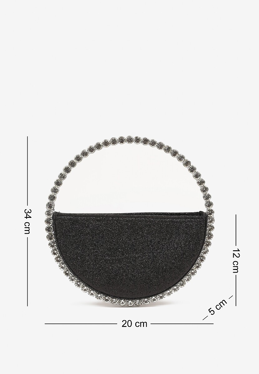 Czarna Okrągła Torebka Koktajlowa Ozdobiona Cyrkoniami i Brokatem Fesimala