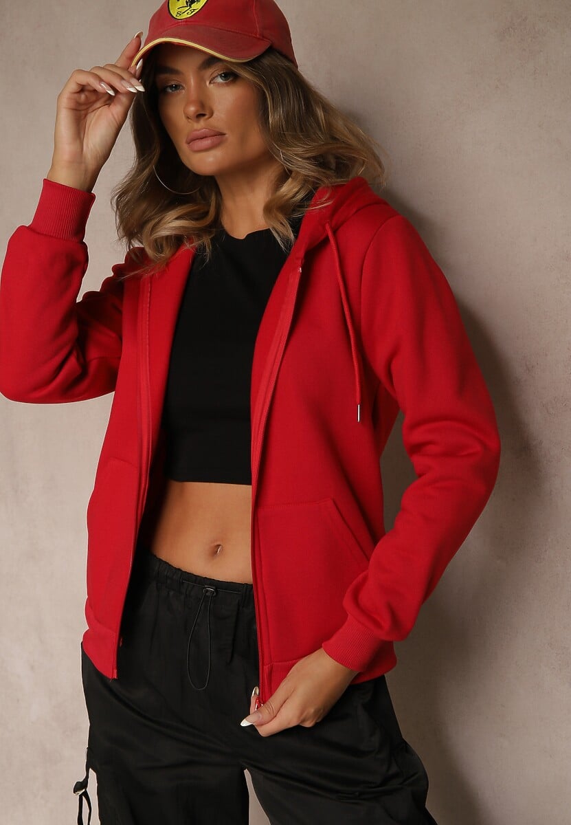 Czerwona Bluza Rozpinana z Bawełną i Kapturem Ozdobiona Sznurkami Ivila