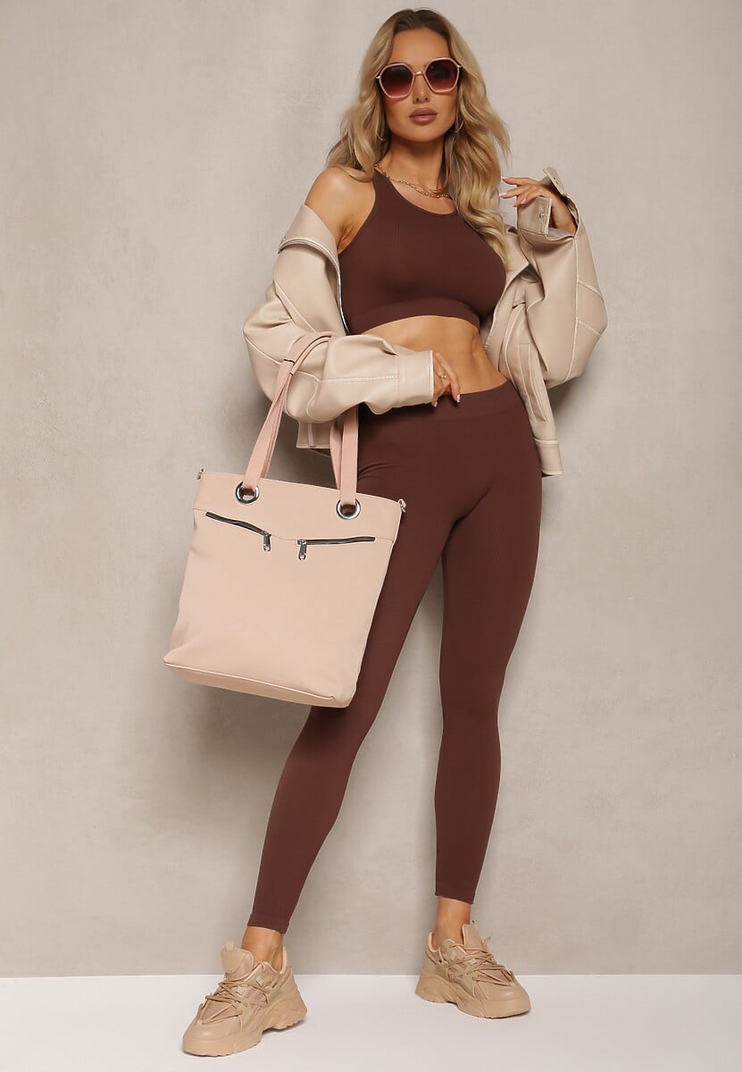 Różowa Torebka z Ozdobnymi Suwakami Rączkami i Paskiem Regulowanym Laiulia