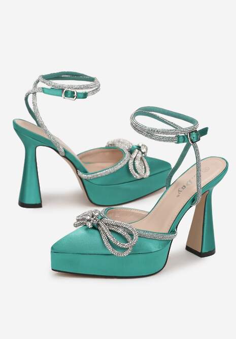 Zielone Sandały na Klepsydrowym Obcasie i Platformie z Kokardką Kirsi