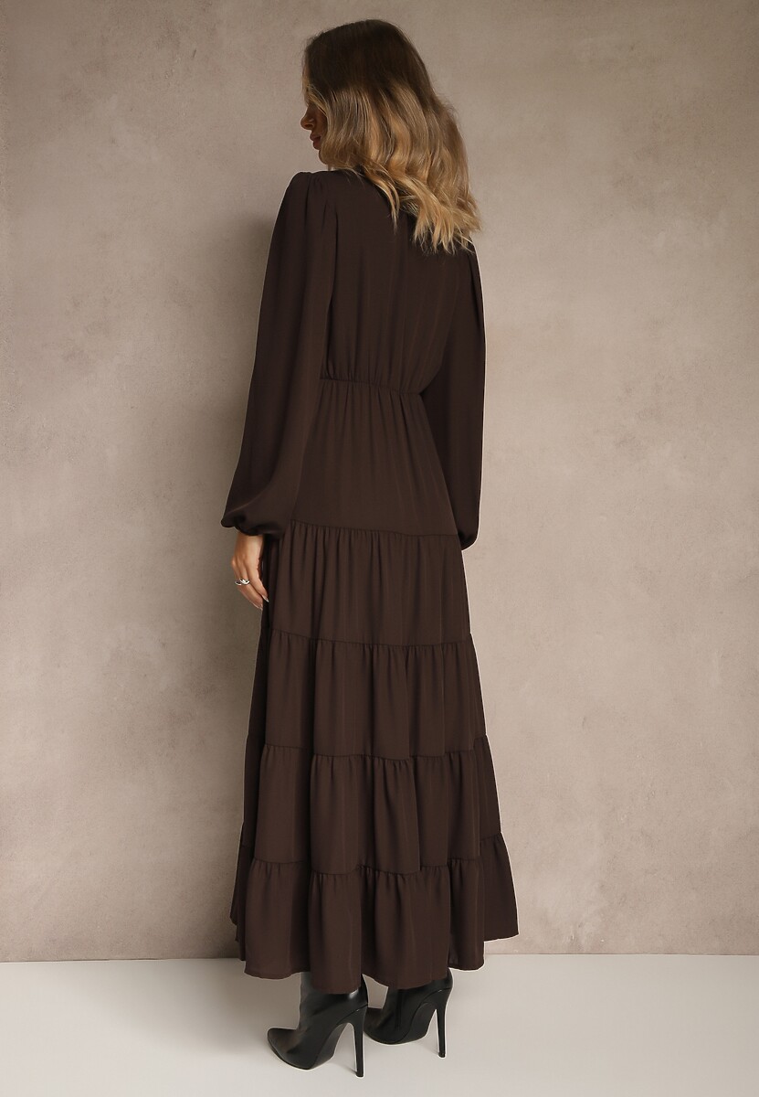 Brązowa Kopertowa Sukienka Vices o Rozkloszowanym Kroju Resvima