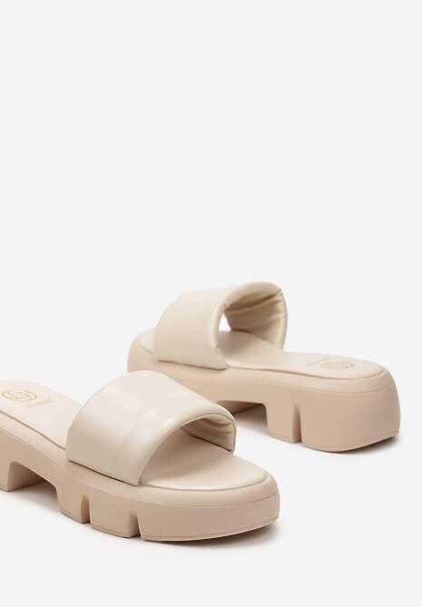 Beżowe Klapki Chunky z Grubą Podeszwą i Jednolitym Szerokim Paskiem Nachinna