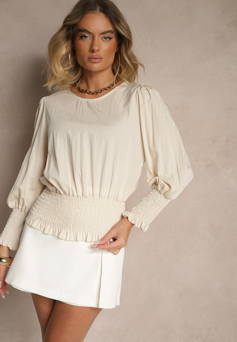 Jasnoróżowa Bluzka z Wiskozą Ozdobiona Ściągaczami Tosara