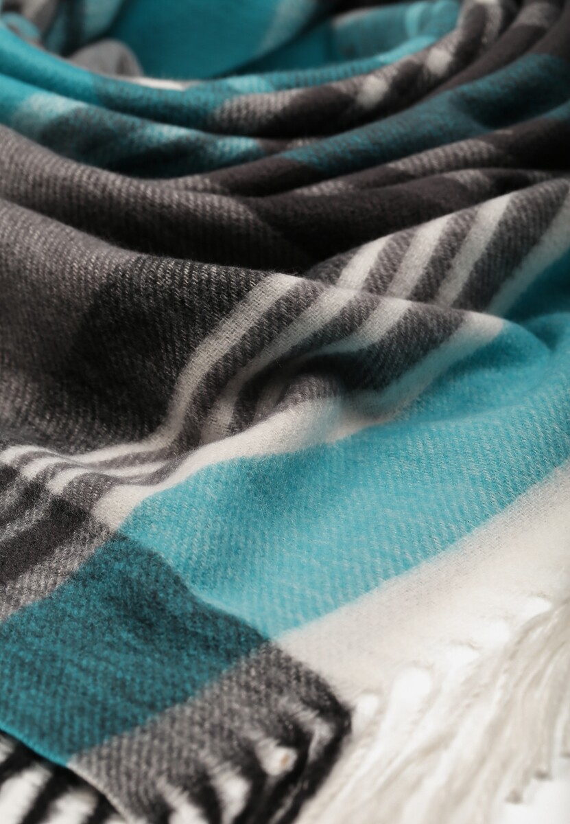 Niebiesko-Biały Kraciasty Szalik z Wiskozy i Bawełny z Frędzlami Relavis