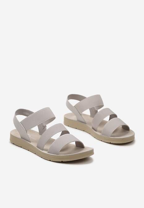 Szare Sandały z Materiałowymi Elastycznymi Paskami Alindeama