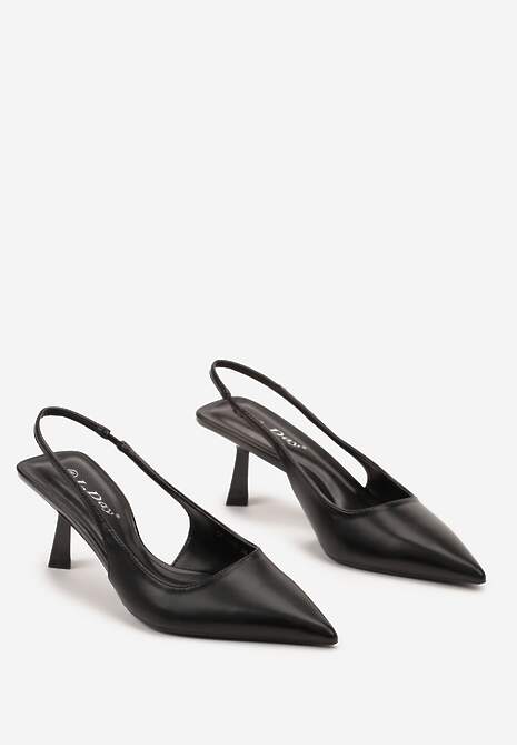 Czarne Wsuwane Sandały Sling-Back na Kaczuszce ze Szpiczastym Noskiem Oxena