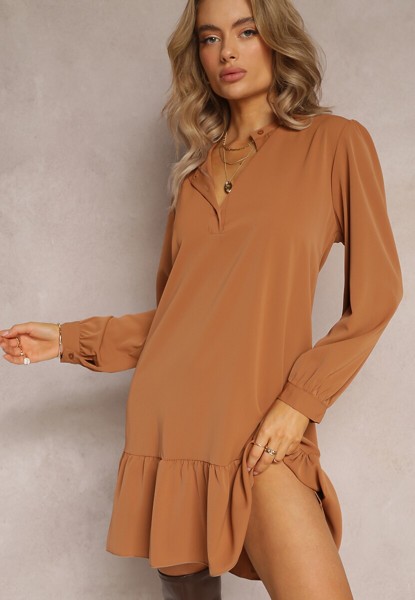 Jasnobrązowa Sukienka Pudełkowa Oversize Neki