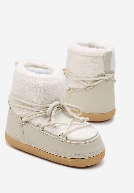 Beżowe Śniegowce z Futerkiem i Wiązaniem Eorlia