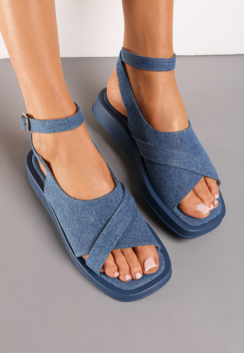 Czarne Sandały Na Płaskiej Podeszwie z Szerokim Zapinanym Paskiem Imarra