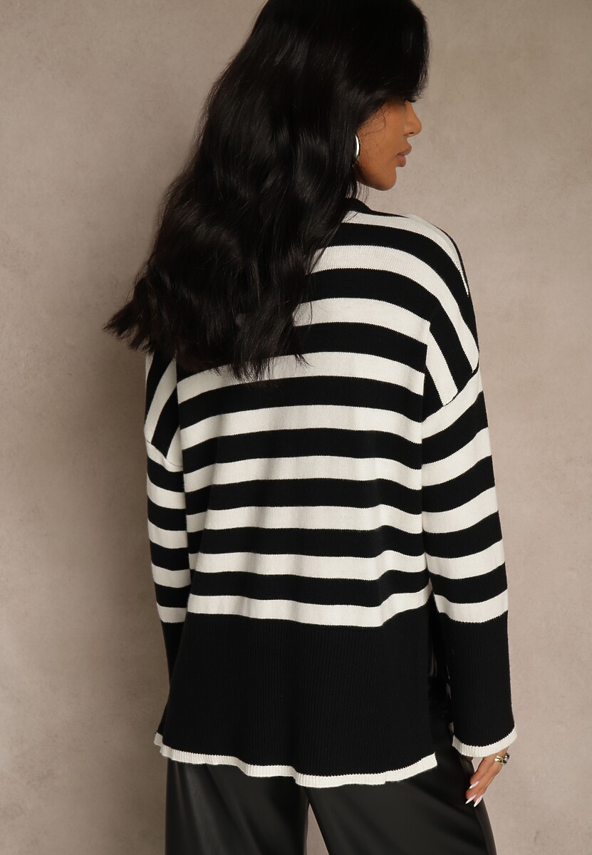 Czarno-Biały Sweter Oversize w Paski Kalitusa