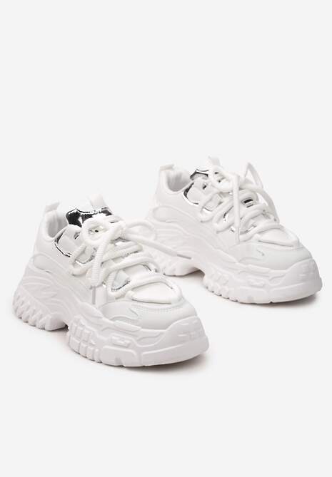 Białe Sneakersy z Grubymi Sznurówkami na Niskiej Platformie Lasandre