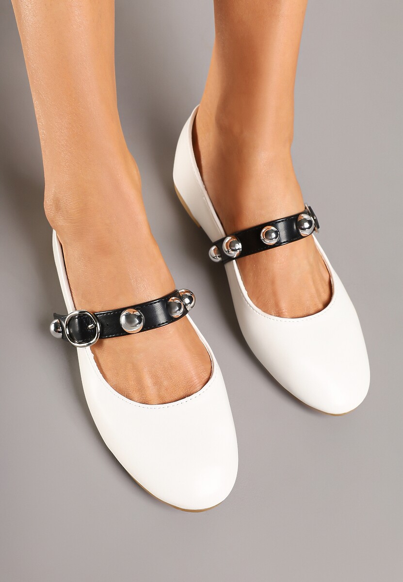 Białe Balerinki z Paskiem ze Sprzączką Xinnalia