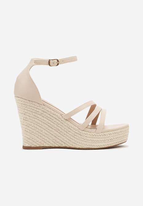 Beżowe Sandały na Grubej Podeszwie i Koturnie z Plecionki Tinasihe