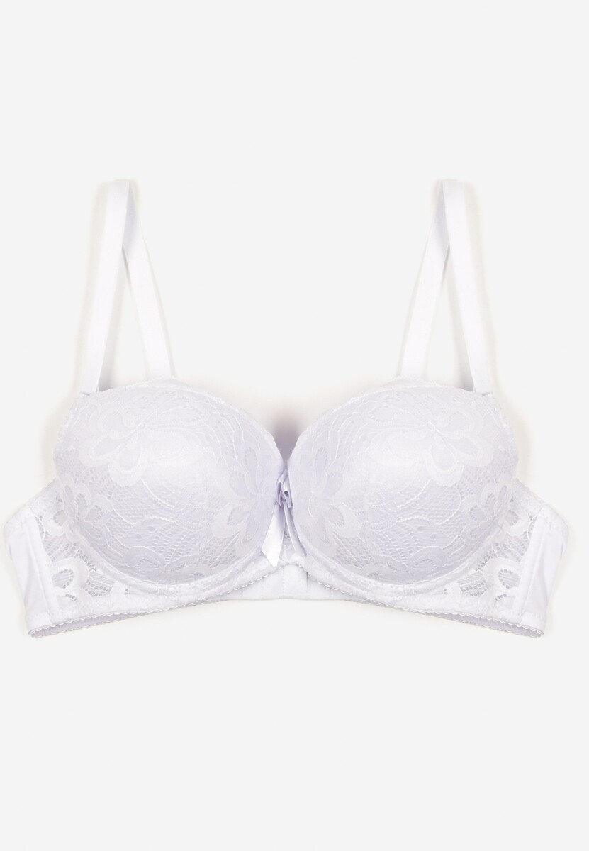 Biały Biustonosz Push Up z Koronkowym Zdobieniem Ravgis