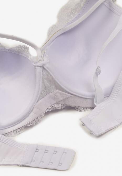 Biały Biustonosz Full Cup z Koronką Cyrkoniami i Ozdobnym Paskiem na Regulowanych Ramiączkach Vladia
