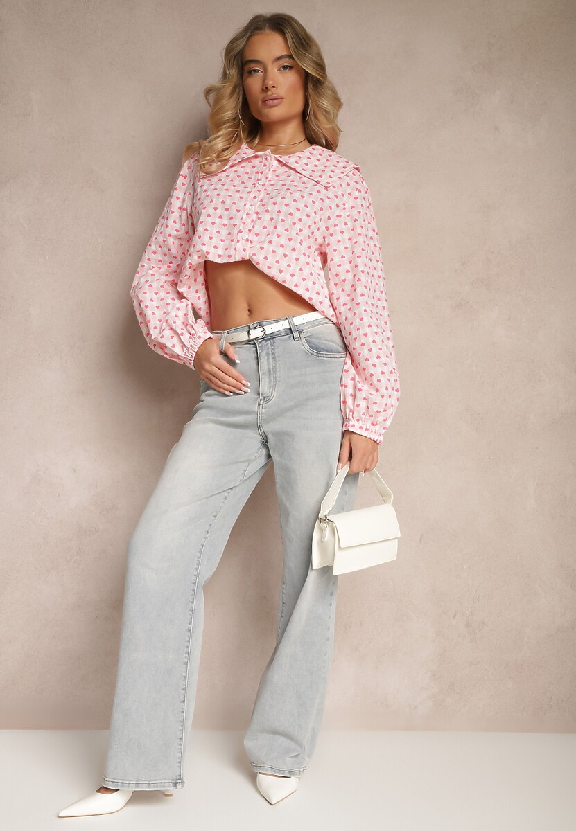 Różowa Koszula Retro z Bawełny i Wiskozy Ozdobiona Wzorem w Serca Tilzema